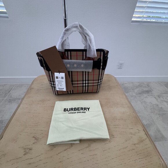 Burberry Small Vintage Check, Triple Stud Tote Bag, Archive Beige - Picture 9 of 14